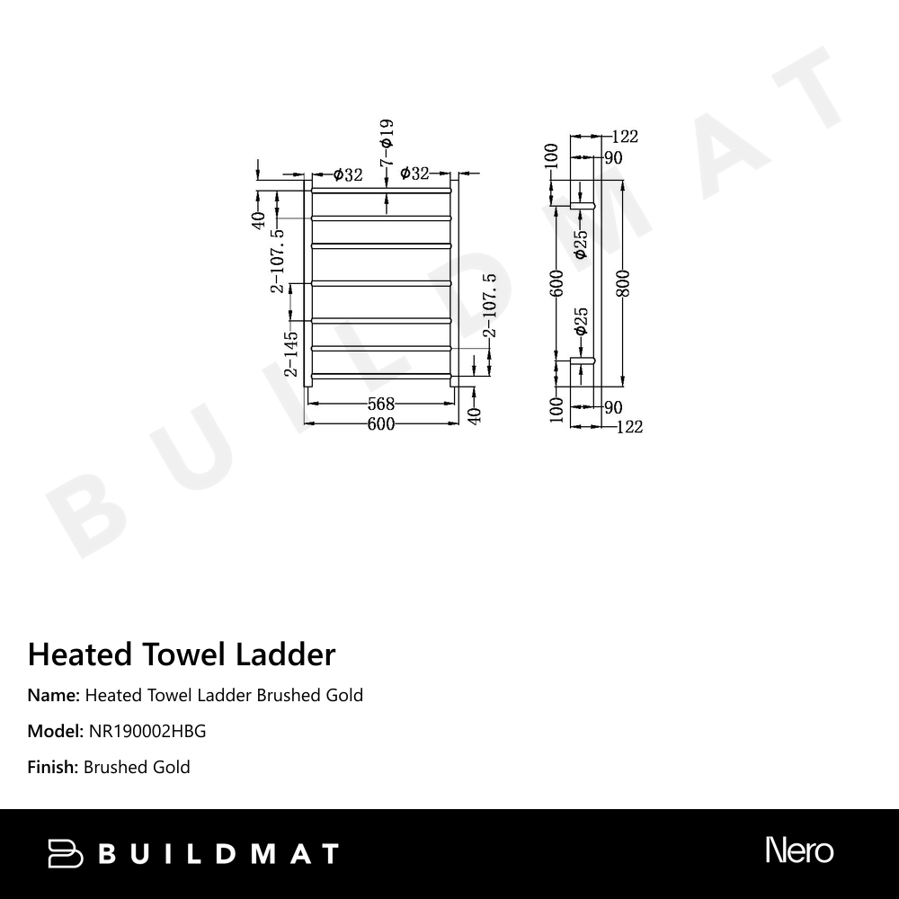 Heated Towel Ladder Brushed Gold