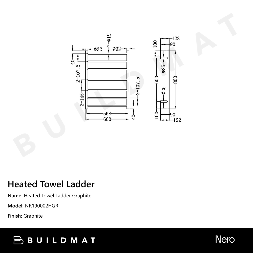 Heated Towel Ladder Graphite