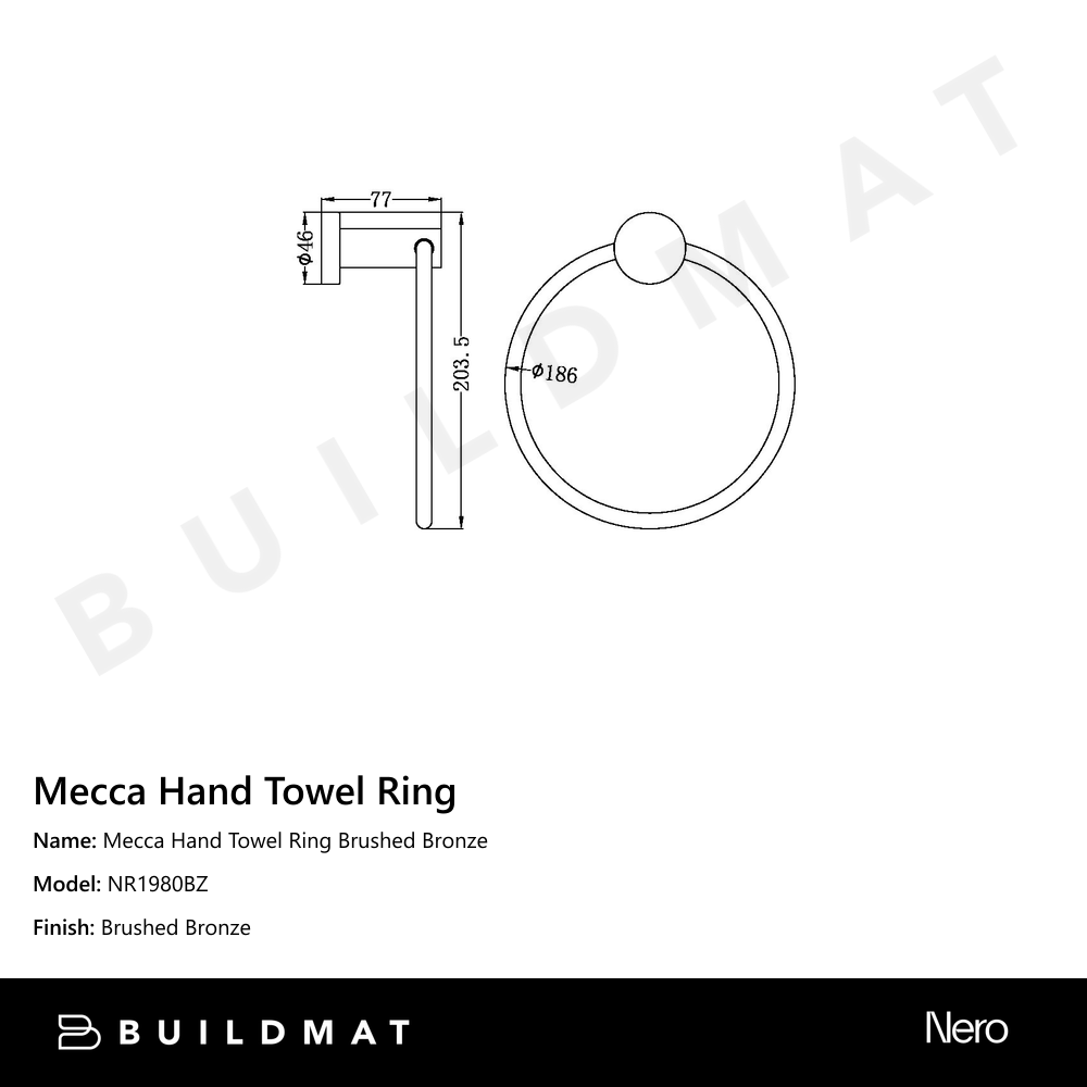 Mecca Hand Towel Ring Brushed Bronze