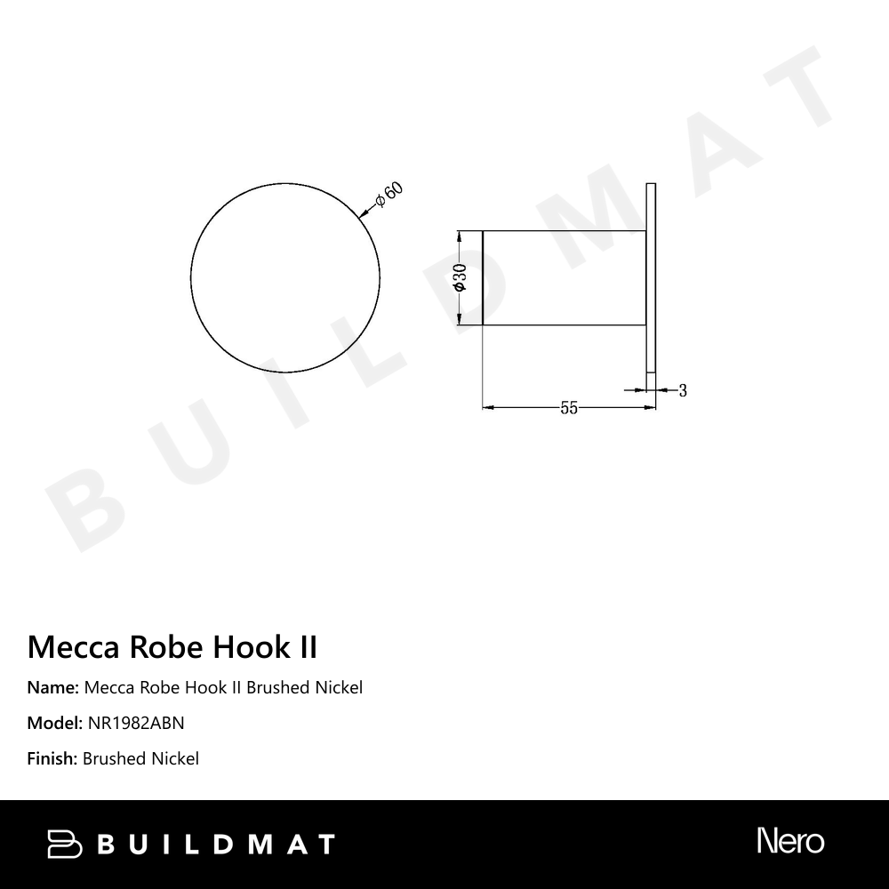 Mecca Robe Hook II Brushed Nickel