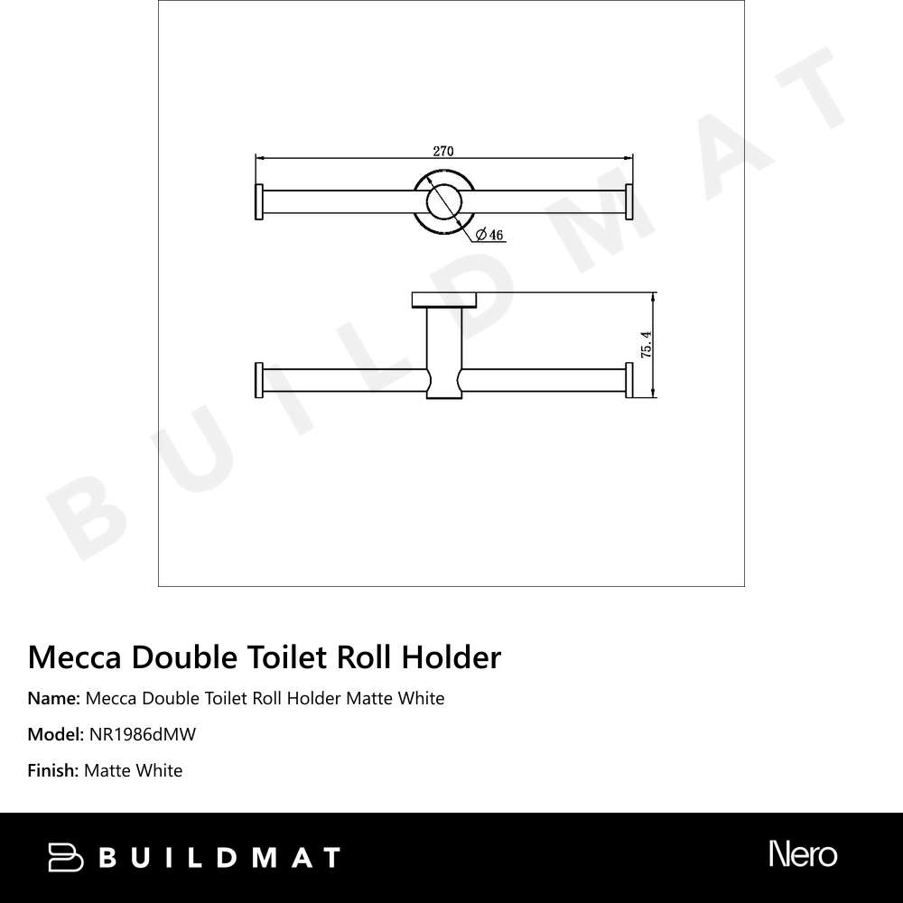 Mecca Double Toilet Roll Holder Matte White