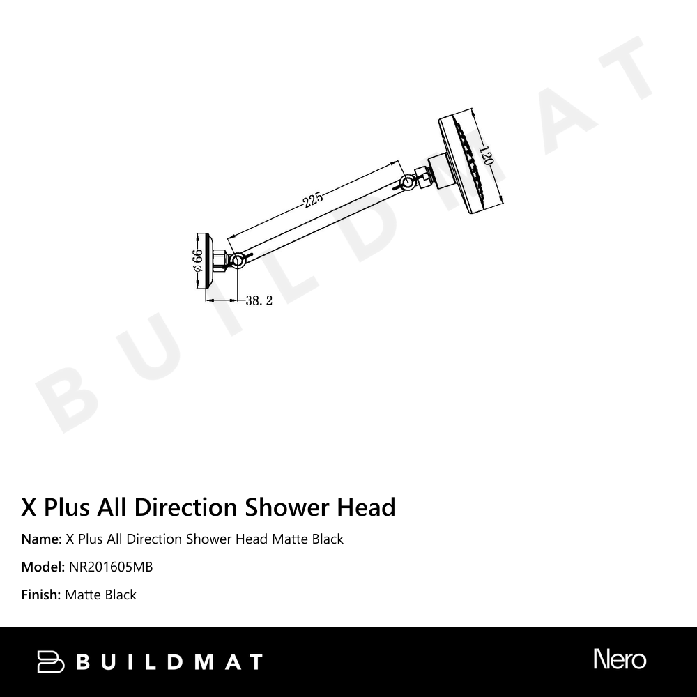 X Plus All Direction Shower Head Matte Black