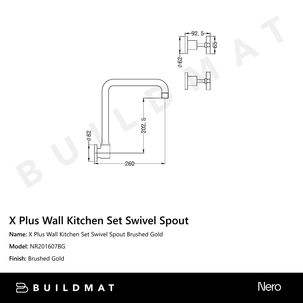 X Plus Wall Kitchen Set Swivel Spout Brushed Gold