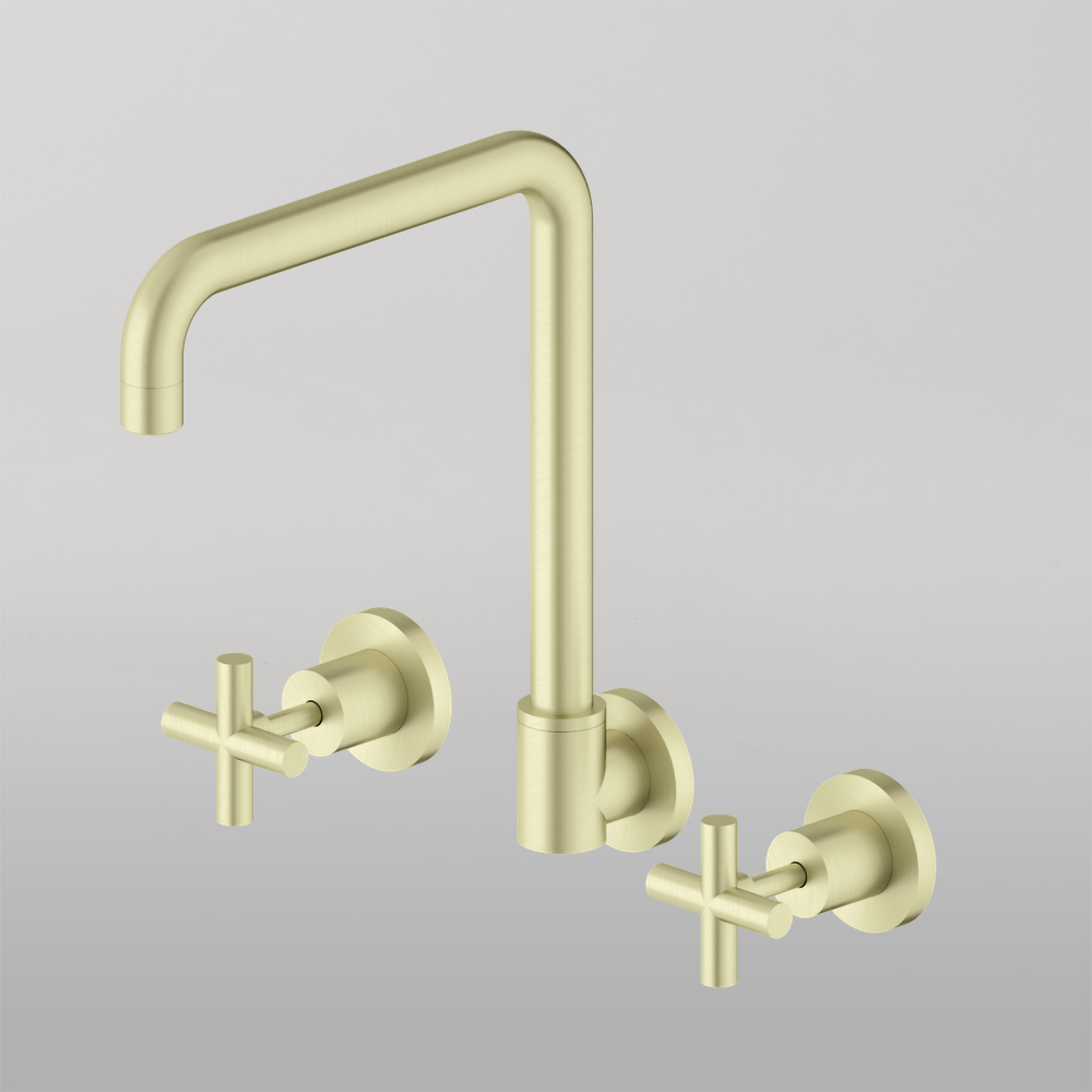 X Plus Wall Kitchen Set Swivel Spout Brushed Gold