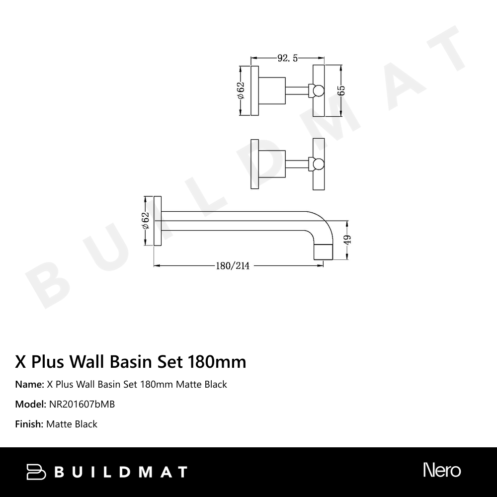 X Plus Wall Basin Set 180mm Matte Black