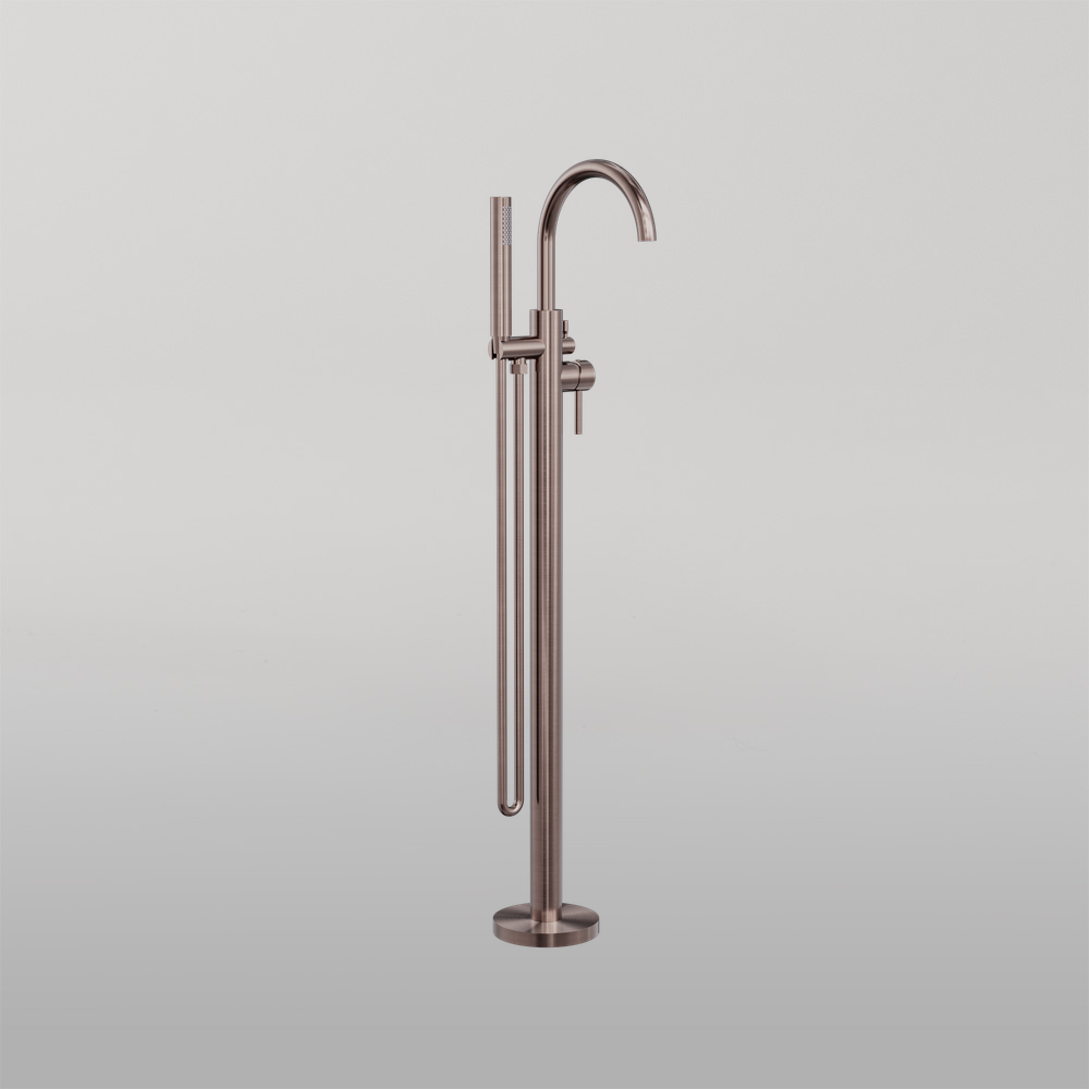 Mecca Round Freestanding Mixer With Hand Shower Brushed Bronze