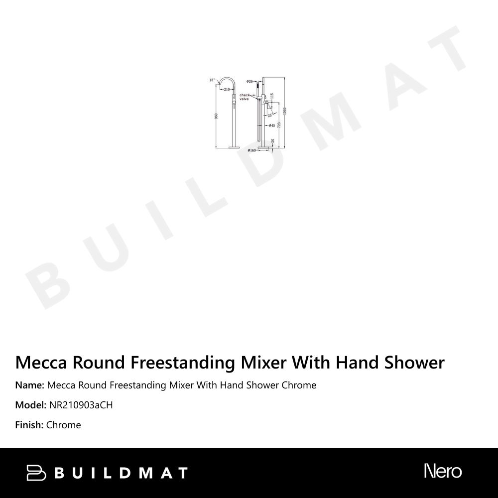 Mecca Round Freestanding Mixer With Hand Shower Chrome