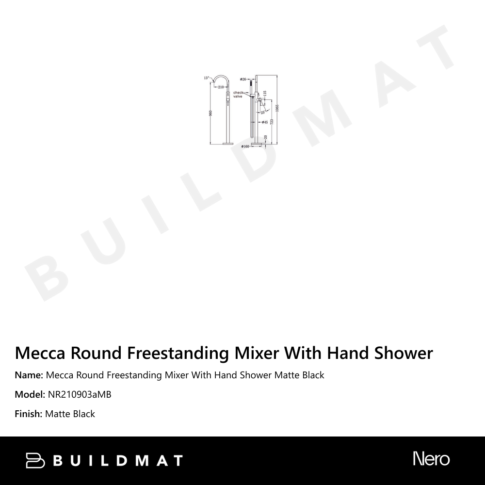 Mecca Round Freestanding Mixer With Hand Shower Matte Black