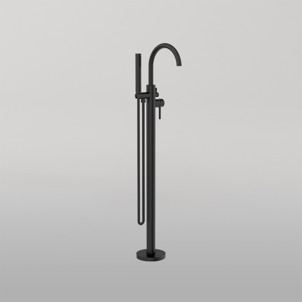 Mecca Round Freestanding Mixer With Hand Shower Matte Black