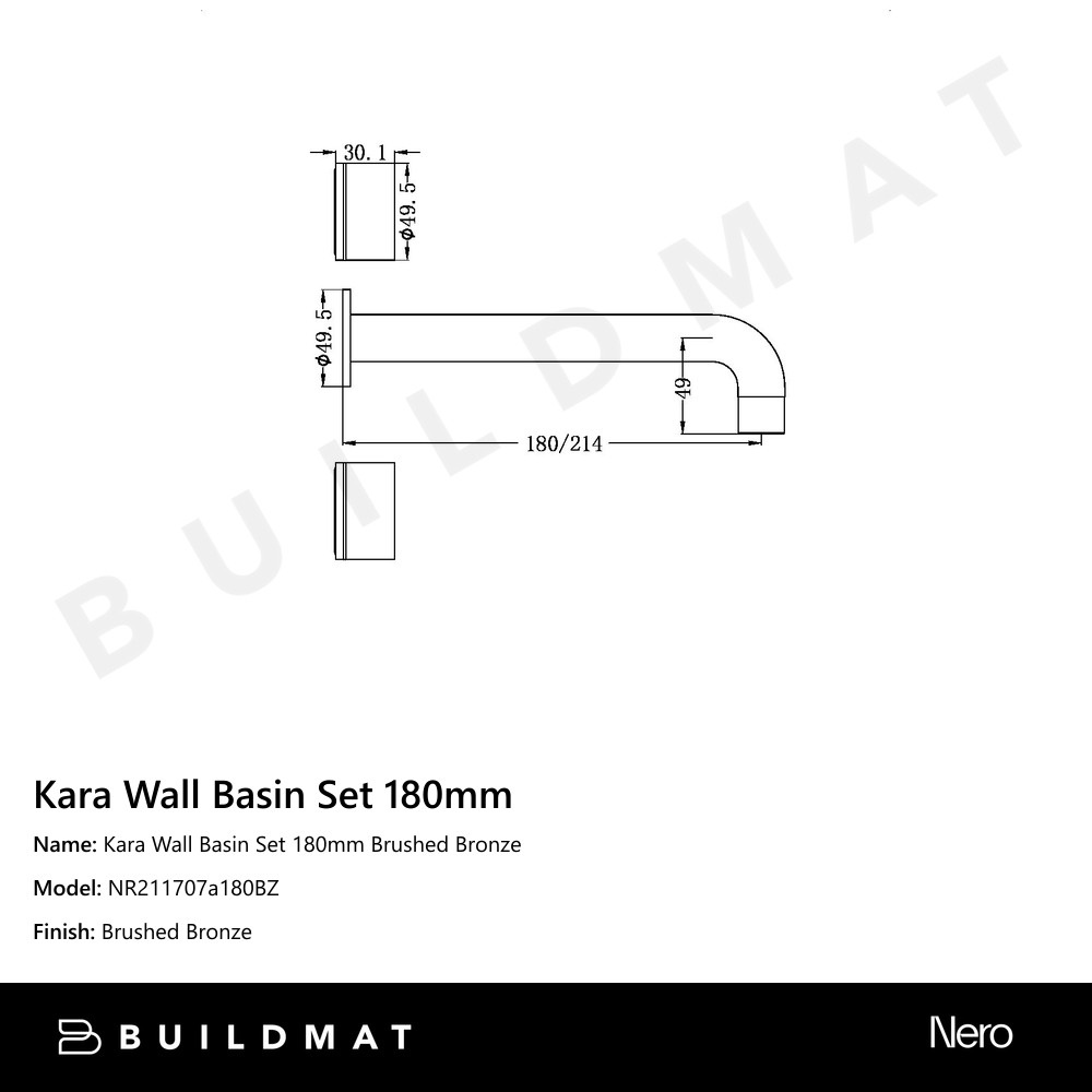 Kara Wall Basin Set 180mm Brushed Bronze