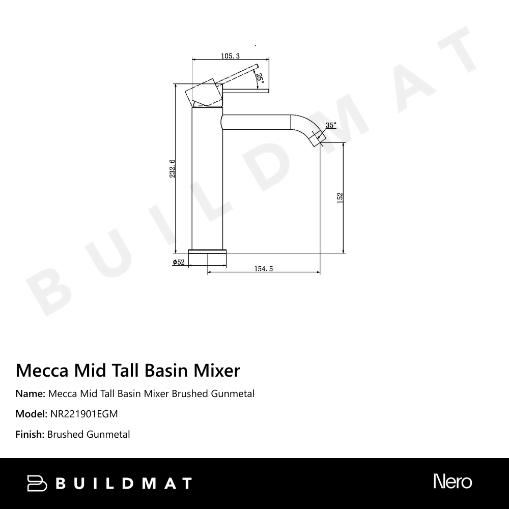 Mecca Mid Tall Basin Mixer Gun Metal