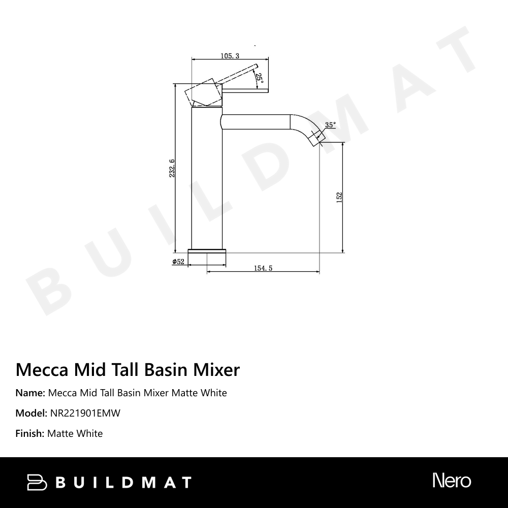 Mecca Mid Tall Basin Mixer Matte White