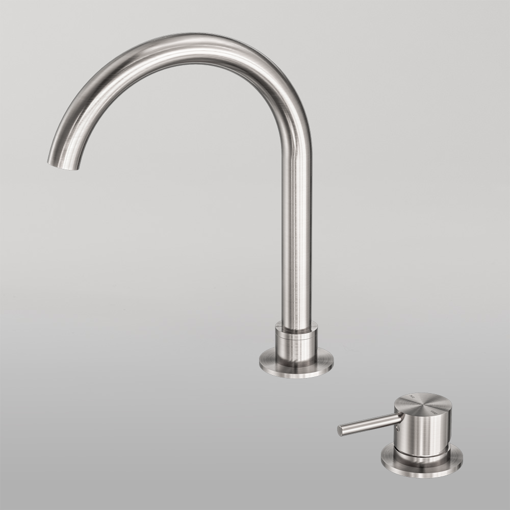 Mecca Hob Basin Mixer Round Swivel Spout Brushed Nickel