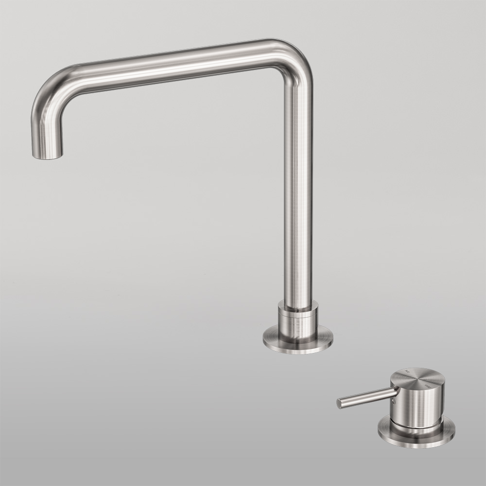 Mecca Hob Basin Mixer Square Swivel Spout Brushed Nickel