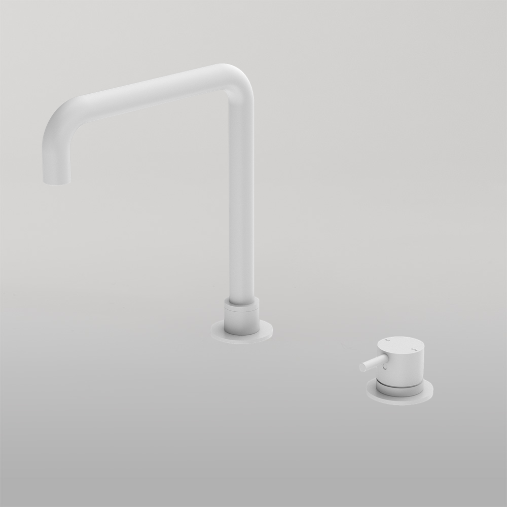 Mecca Hob Basin Mixer Square Swivel Spout Matte White