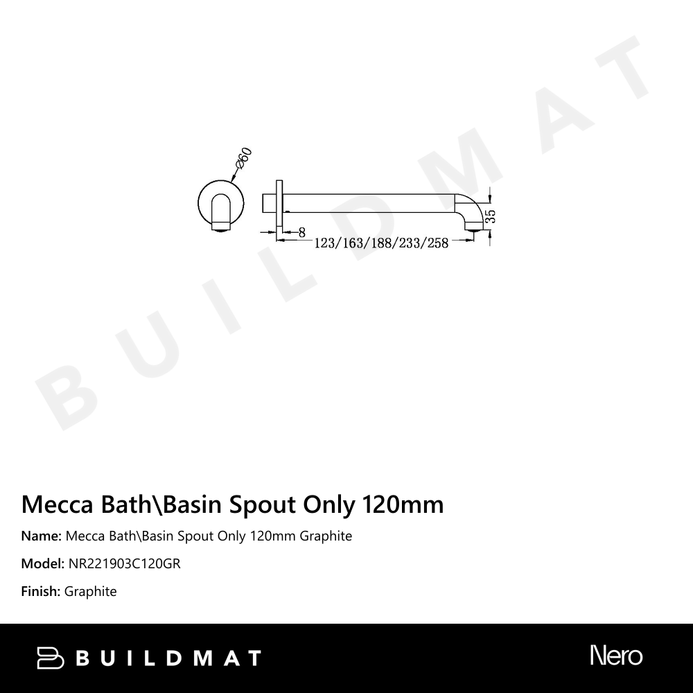 Mecca Bath\Basin Spout Only 120mm Graphite