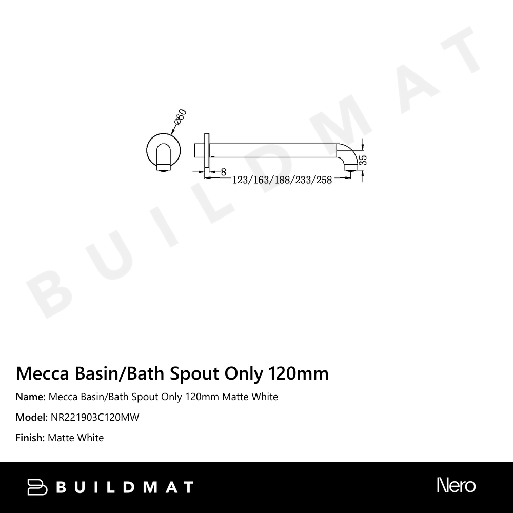 Mecca Basin/Bath Spout Only 120mm Matte White