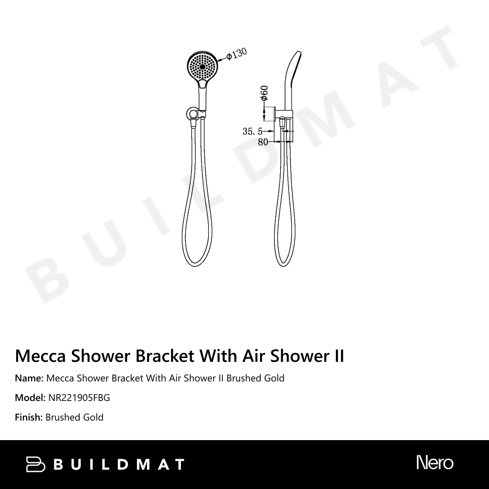 Mecca Shower Bracket With Air Shower II Brushed Gold