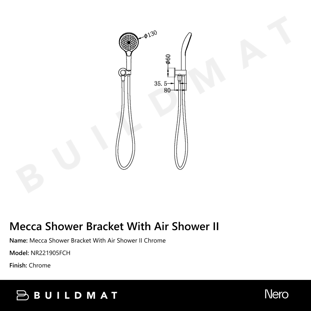 Mecca Shower Bracket With Air Shower II Chrome