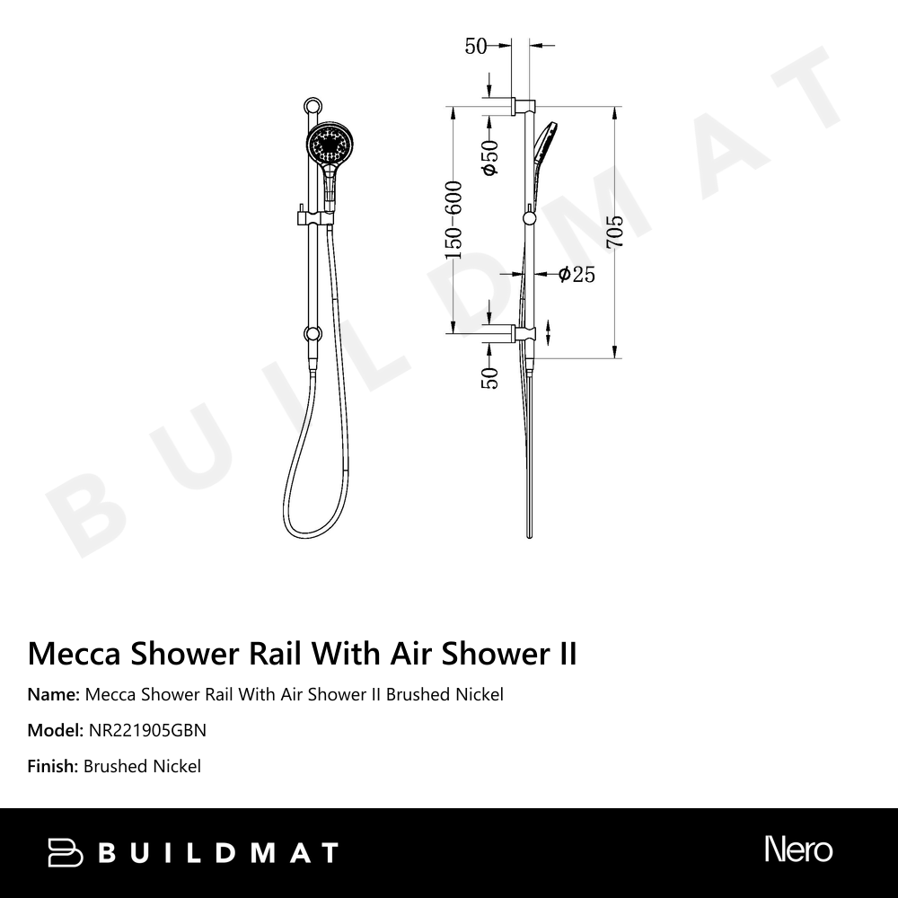 Mecca Shower Rail With Air Shower II Brushed Nickel