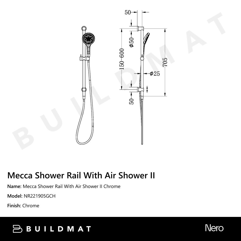 Mecca Shower Rail With Air Shower II Chrome