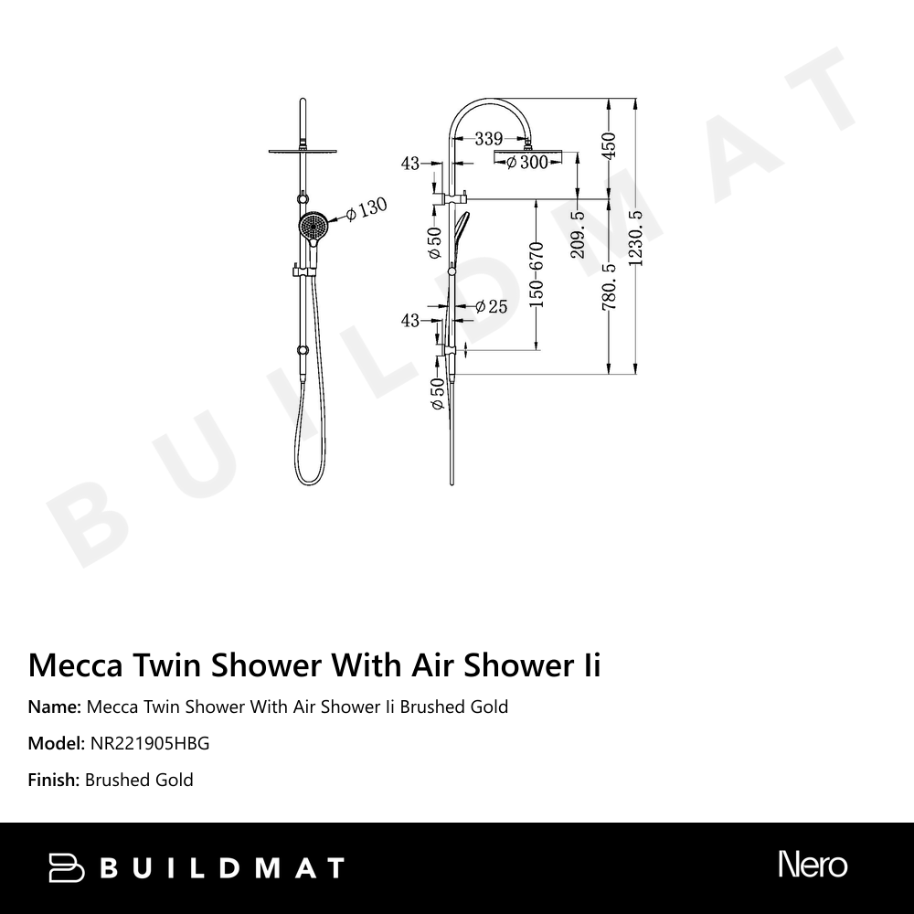 Mecca Twin Shower With Air Shower II Brushed Gold