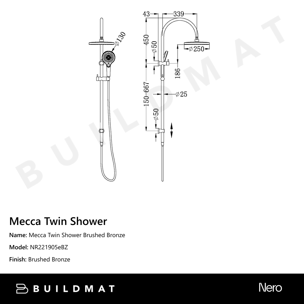 Mecca Twin Shower Brushed Bronze