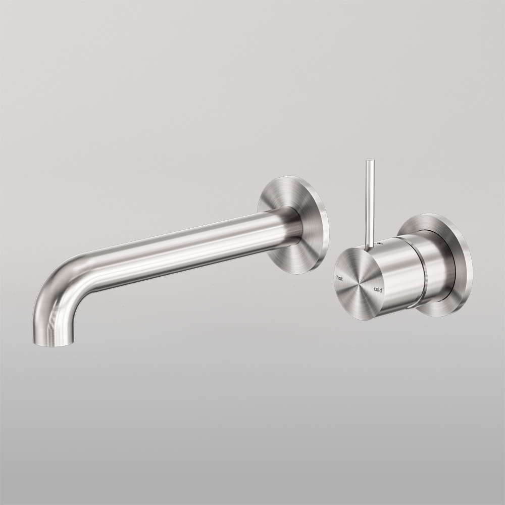 Mecca Wall Basin/Bath Mixer Separate Back Plate Handle Up 120mm Brushed Nickel