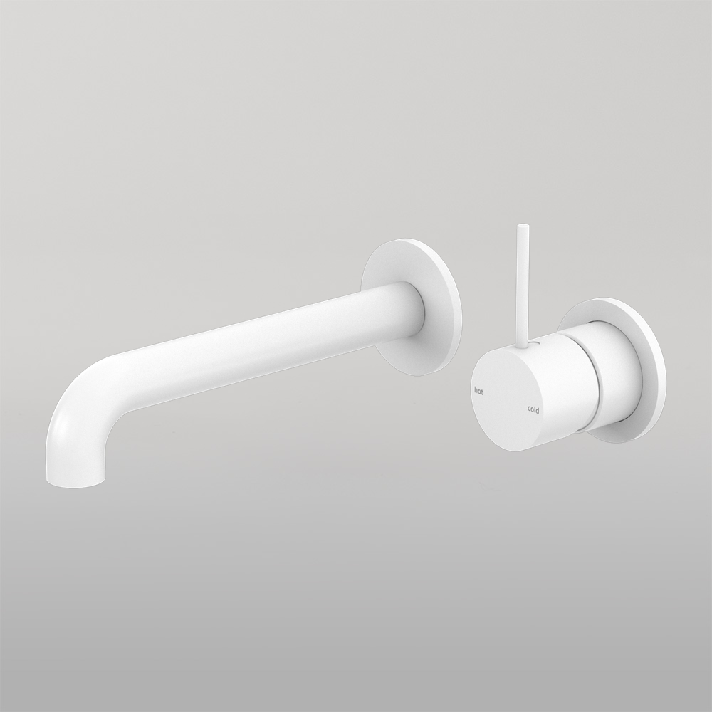 Mecca Wall Basin/Bath Mixer Separate Back Plate Handle Up 120mm Matte White