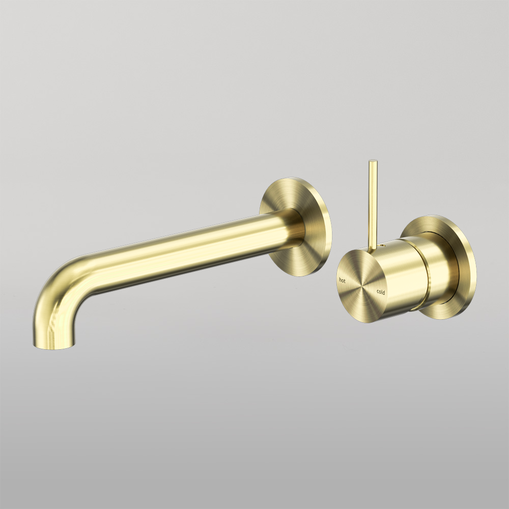 Mecca Wall Basin/Bath Mixer Separete Back Plate Handle Up 160mm Brushed Gold