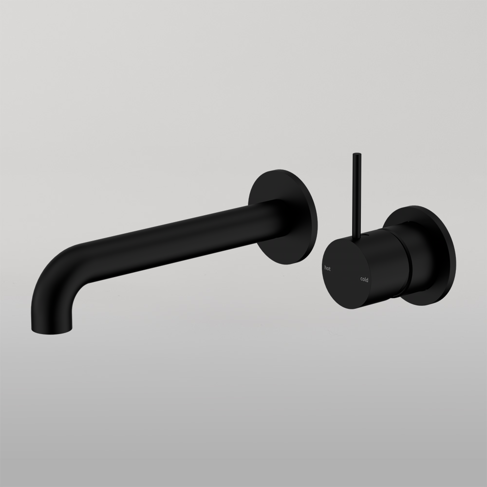 Mecca Wall Basin/Bath Mixer Separete Back Plate Handle Up 160mm Matte Black