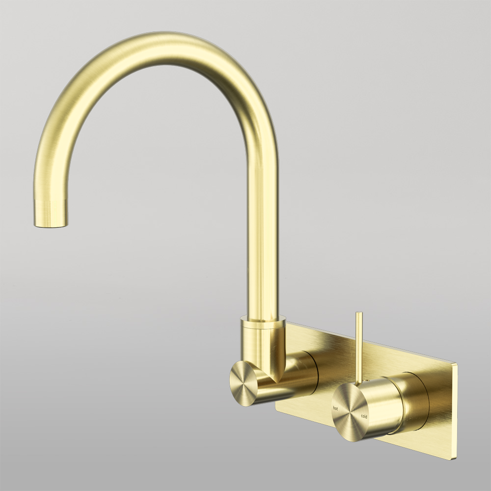 Mecca Wall Basin/Bath Mixer Swivel Spout Handle Up Brushed Gold