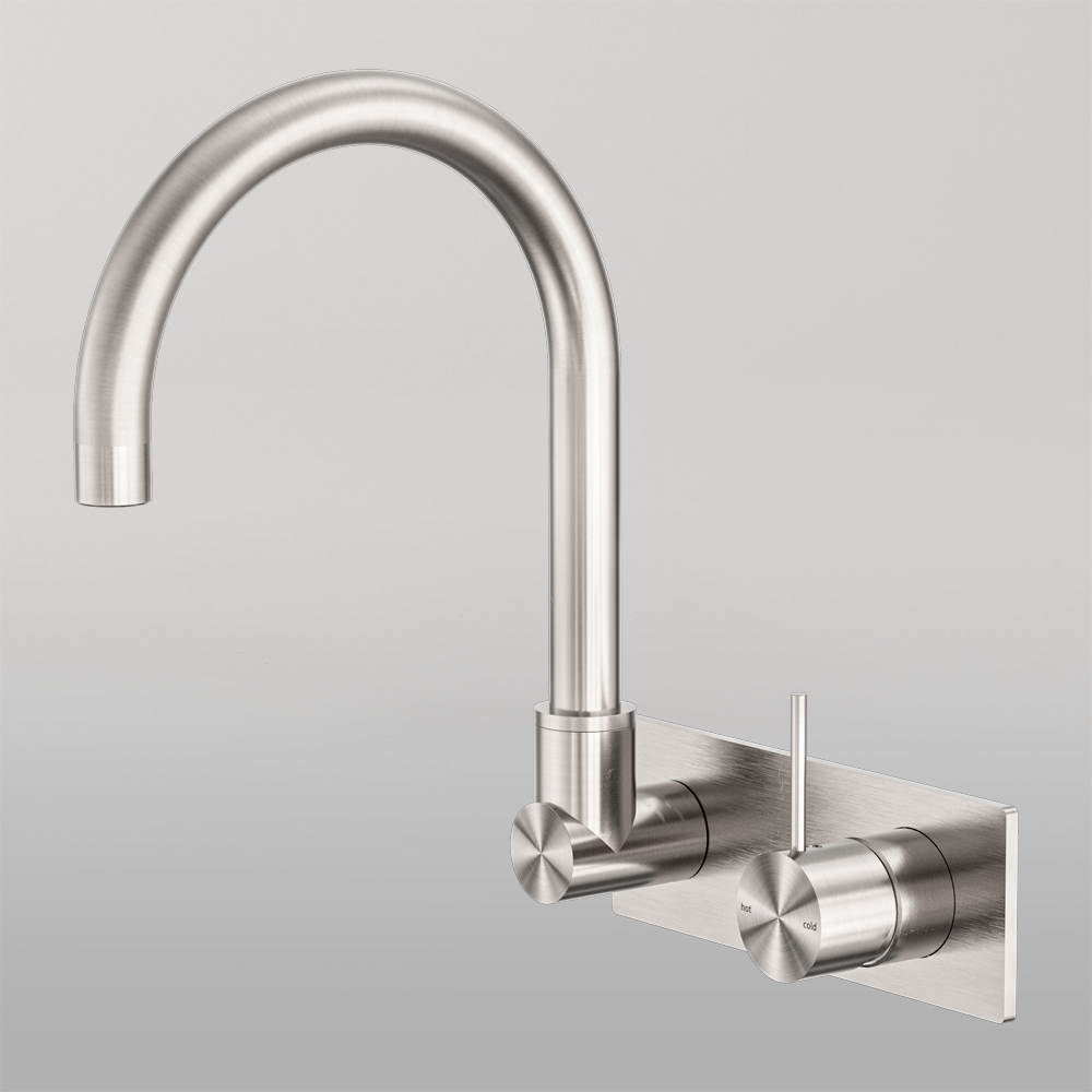 Mecca Wall Basin/Bath Mixer Swivel Spout Handle Up Brushed Nickel