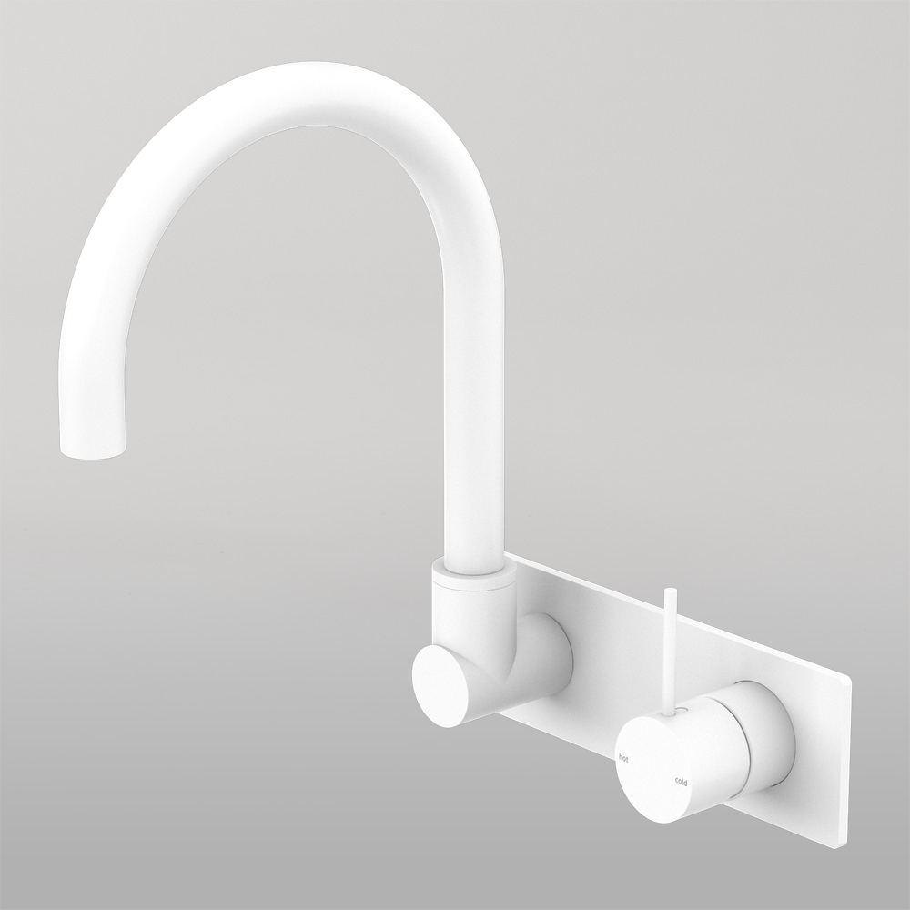 Mecca Wall Basin/Bath Mixer Swivel Spout Handle Up Matte White