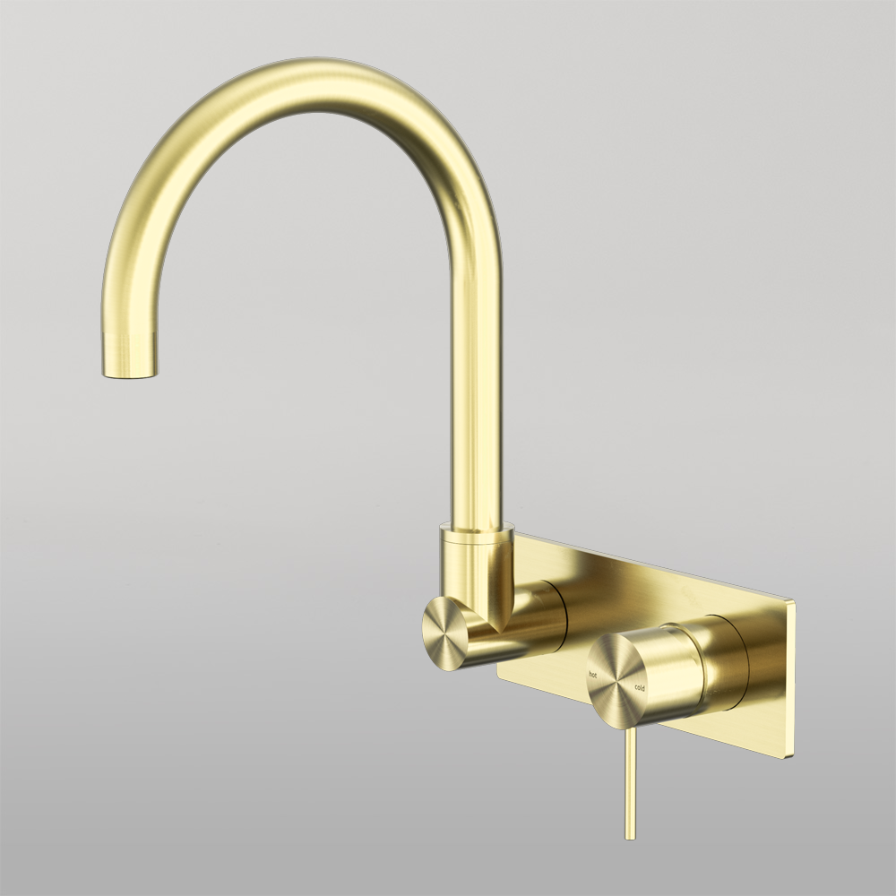 Mecca Wall Basin/Bath Mixer Swivel Spout Brushed Gold