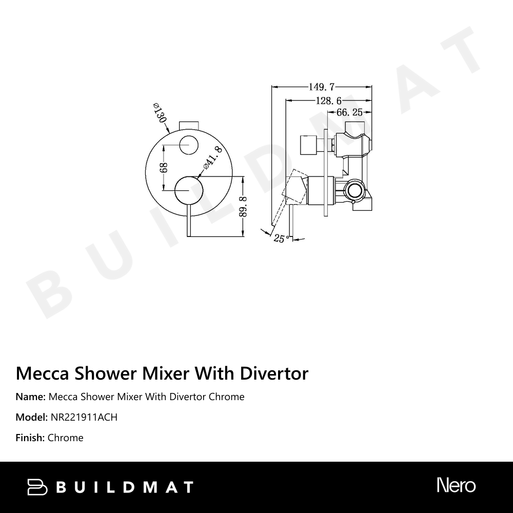 Mecca Shower Mixer With Divertor Chrome