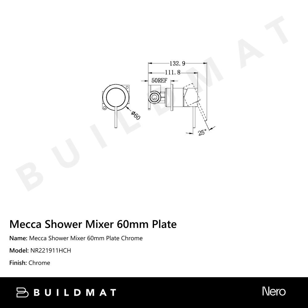 Mecca Shower Mixer 60mm Plate Chrome