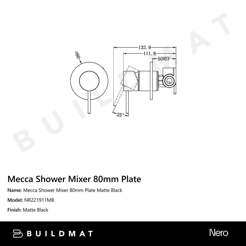 Mecca Shower Mixer 80mm Plate Matte Black