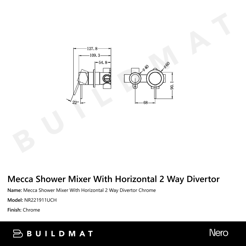 Mecca Shower Mixer With Horizontal 2 Way Divertor Chrome