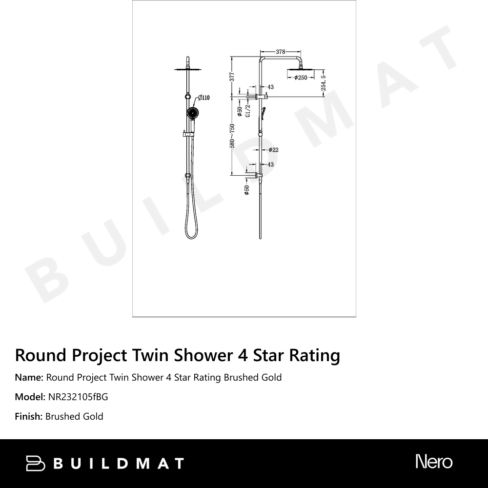 Round Project Twin Shower 4 Star Rating Brushed Gold