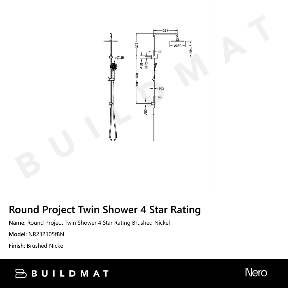 Round Project Twin Shower 4 Star Rating Brushed Nickel