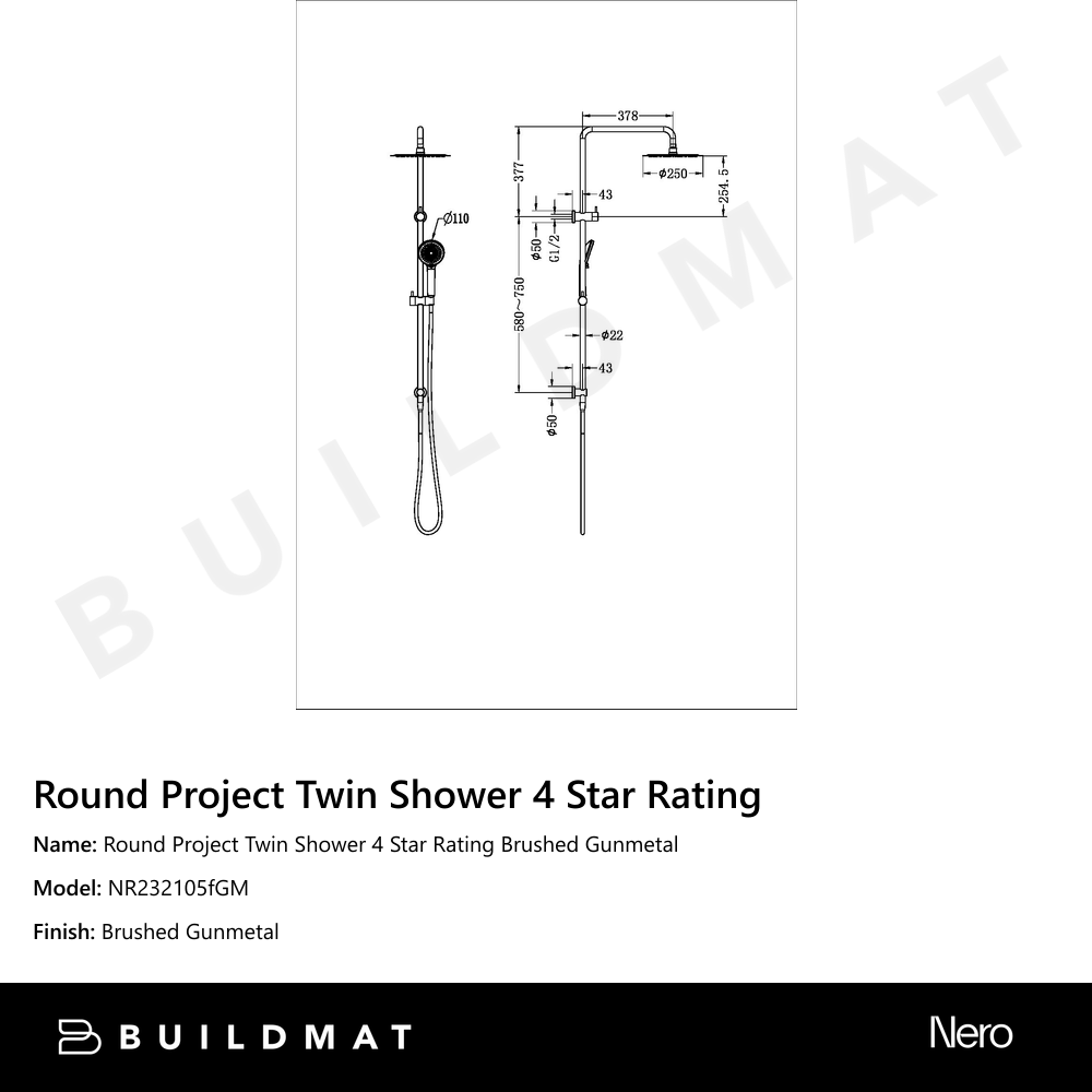 Round Project Twin Shower 4 Star Rating Gun Metal