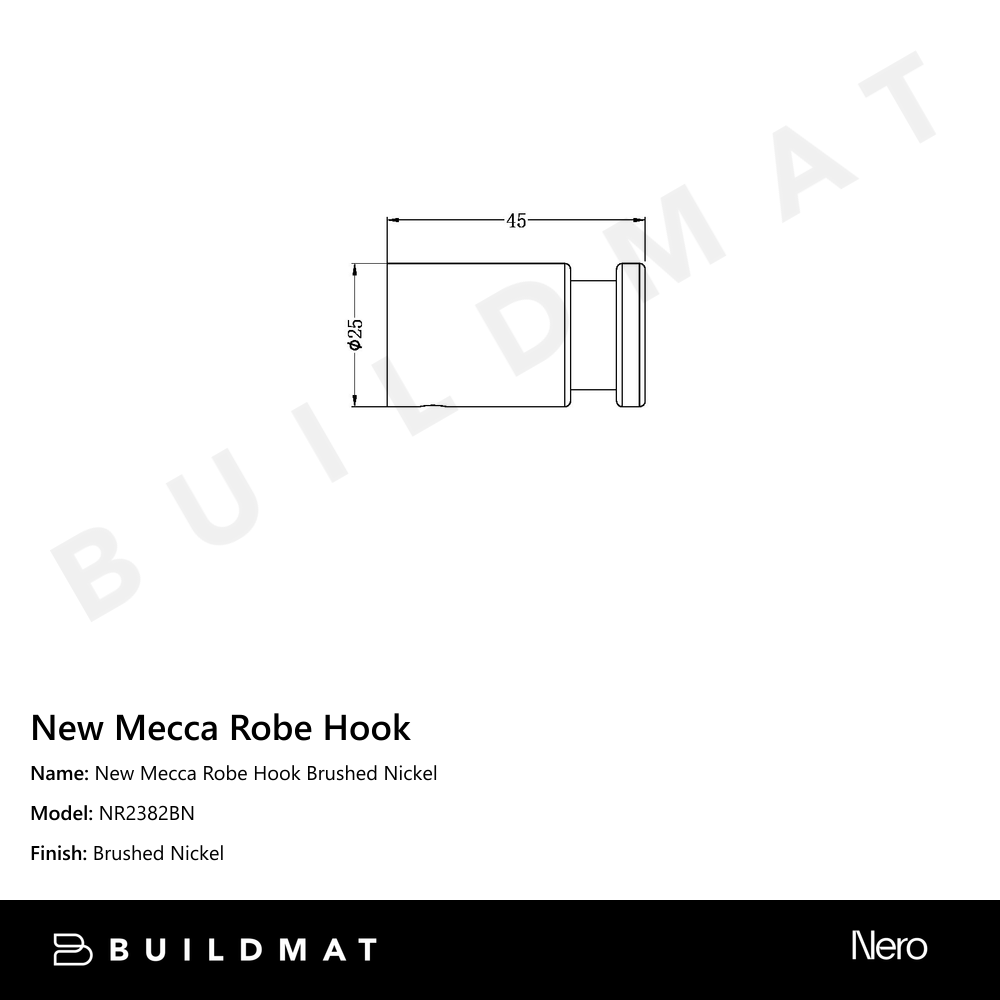 New Mecca Robe Hook Brushed Nickel