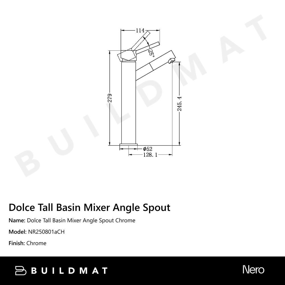 Dolce Tall Basin Mixer Angle Spout Chrome