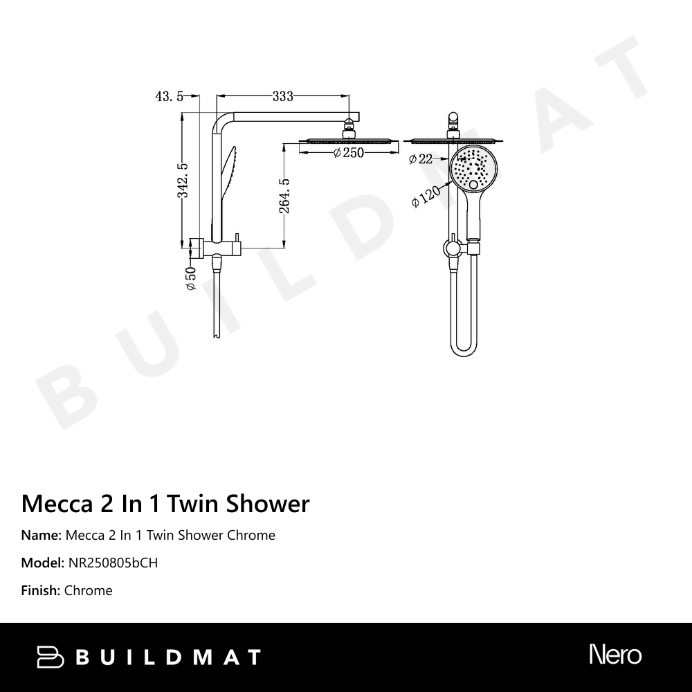 Mecca 2 In 1 Twin Shower Chrome