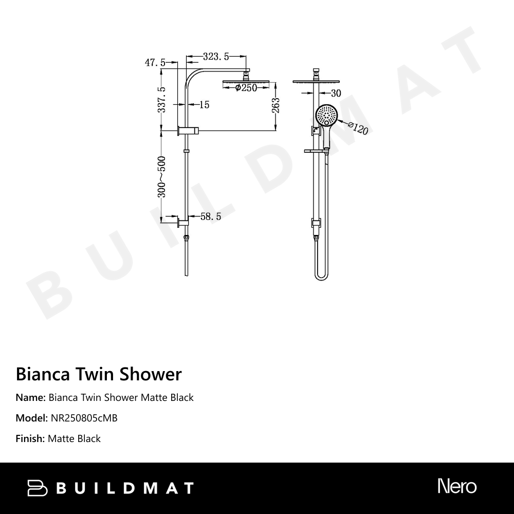 Bianca Twin Shower Matte Black