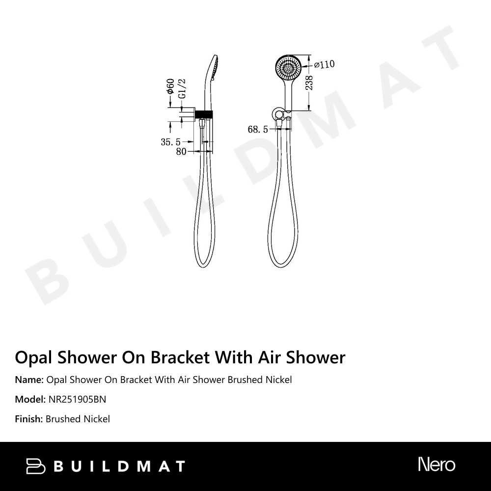 Opal Shower On Bracket With Air Shower Brushed Nickel