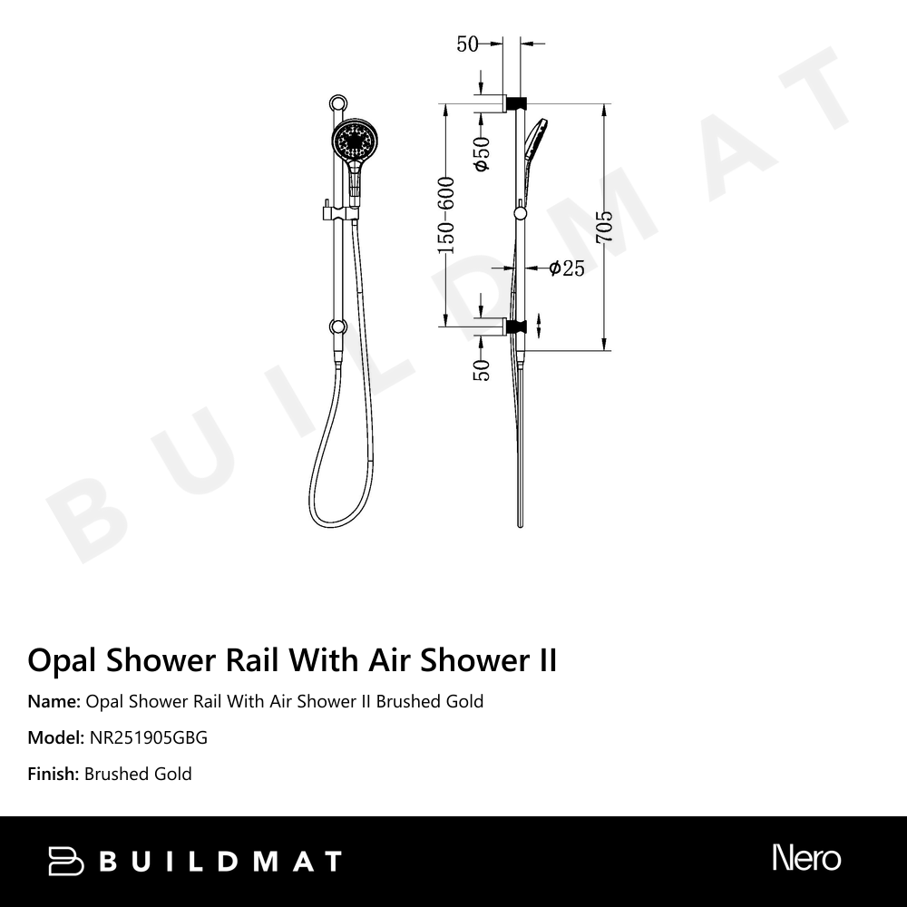 Opal Shower Rail With Air Shower II Brushed Gold