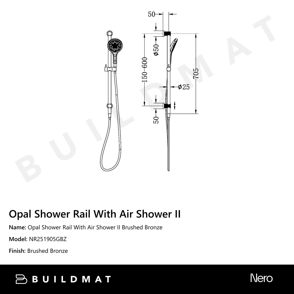 Opal Shower Rail With Air Shower II Brushed Bronze