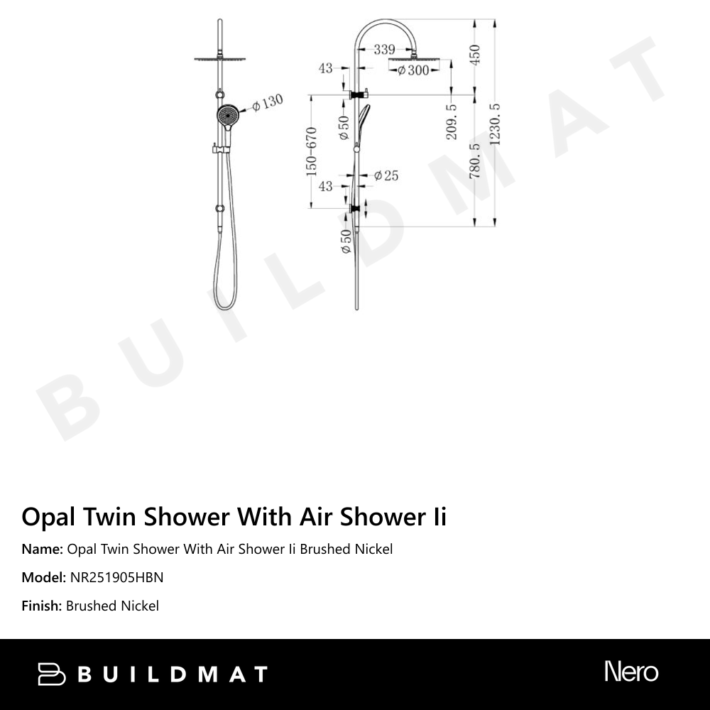 Opal Twin Shower With Air Shower II Brushed Nickel